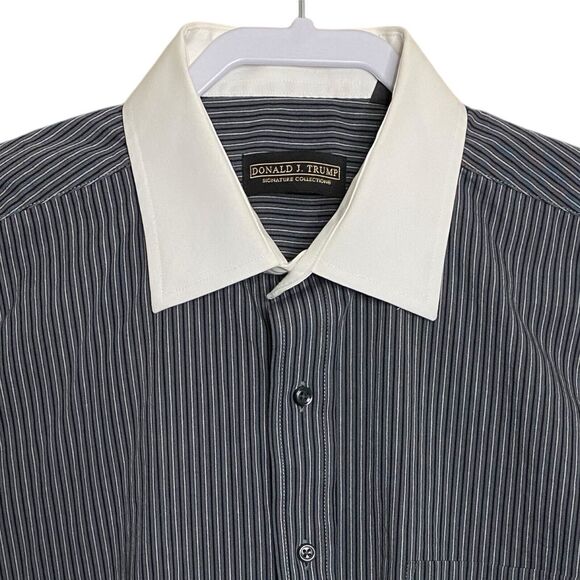 Donald J Trump Dress Shirt Men 16.5 32/33 Signature Collection Button Up Striped - Picture 1 of 13